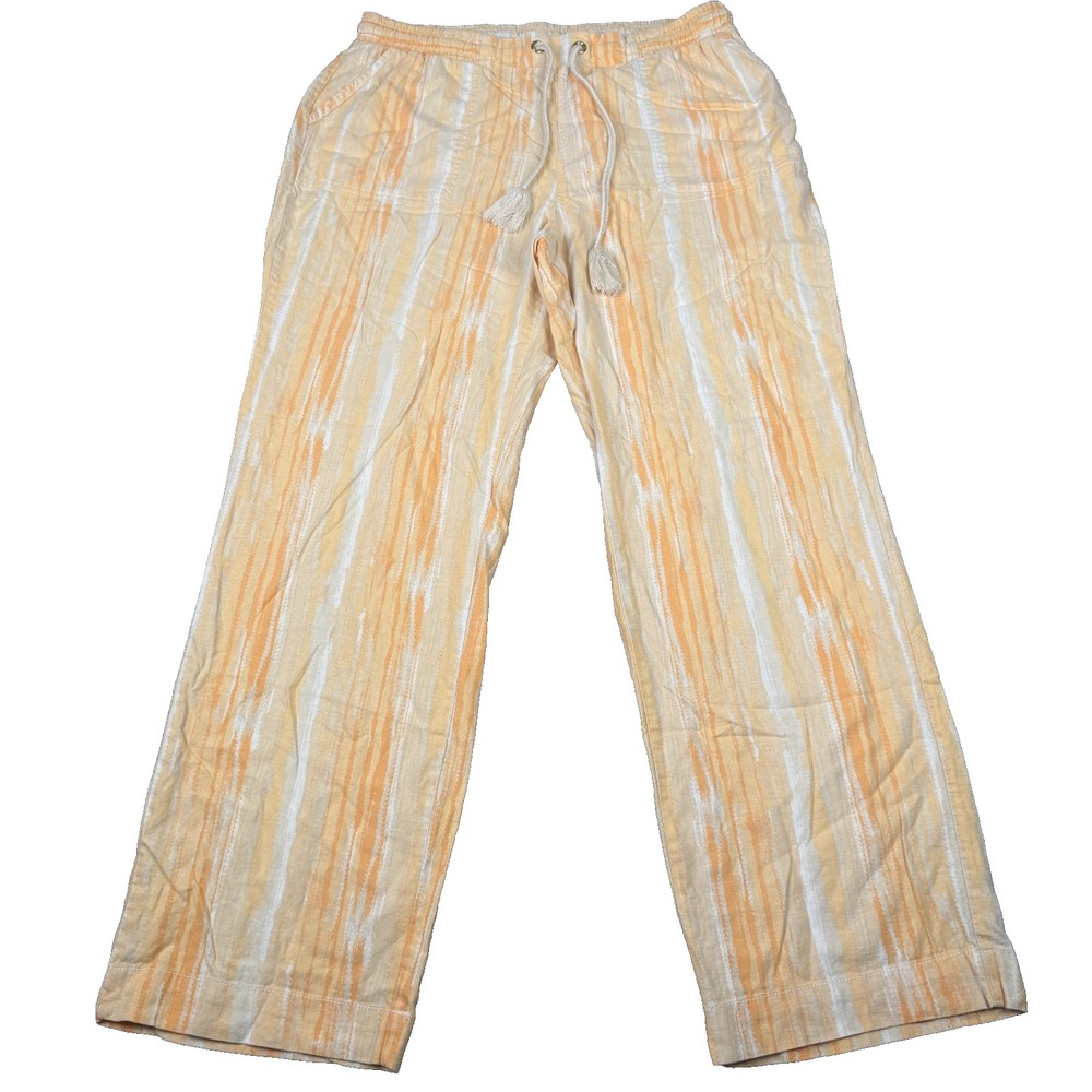 Cato Linen Blend Pants Womens 14/16W Orange Stripe Wide Leg Beach Boho Coastal